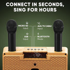 MASINGO Karaoke Machine for Adults and Kids with 2 Wireless Microphones, Portable Bluetooth Singing Speaker, Colorful LED Lights, PA System, Lyrics Display Phone Holder, and TV Cable. Presto G2 Wood