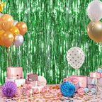 2 Pack Green Streamers Backdrop Jungle Party Decorations Green Foil Fringe Backdrop Curtains Photo Booth Backdrop for Birthday Dinosaur Animal St Patrick's Day Football Xmas Graduation Party Decors