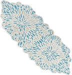 Handcrafted Beaded Table Runner – Elegant, Stain-Resistant Glass Bead & Polyester Glitz Accent for Farmhouse, Wedding, Bridal Shower, Dinner Table & Holiday Decor (Sky Blue White) - CLEENTABLE