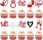 30 PCS Bride to Be Cupcake Toppers Glitter Miss to Mrs I Do Love Heart Ring Cupcake Picks Wedding Bridal Shower Cake Decorations for Wedding Engagement Bachelorette Party Supplies Red