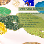 Luxury Beaded Table Runner - 13x36 Inches Handcrafted Leaf Pattern with Glass Beads & Polyester Back - Elegant Table Decor for Dining, Coffee Table & Events (Green) - CLEENTABLE