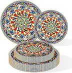 100PCS Boho Paper Plates (50×7 Inch & 50×9 Inch)–Vintage Bohemian Style Disposable Plates, Dessert Party Dinner Plates, Dinnerware Plate Set for Birthday Gatherings