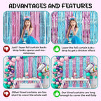 4 Pack 3.3x8.2 Feet Blue and Pink Foil Fringe Backdrop Curtains, Tinsel Streamers Birthday Party Decorations, Fringe Backdrop for Graduation, Baby Shower, Gender Reveal, Disco Party