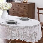 LinenZone Ivory Oval Tablecloth for Rustic Vintage Decor. Sheer Lace Tablecloth Works Great As Wedding Tablecloth, Thanksgiving Tablecloth or Christmas Tablecloth (Mia Oval 104, Ivory)