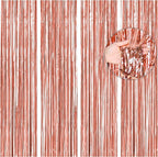 BTSD-home 4 Pack Rose Gold Foil Fringe Curtain, Metallic Photo Booth Backdrop Tinsel Door Curtains for Wedding Birthday Bridal Shower Baby Shower Bachelorette Christmas Party Decorations(3ft x 8ft)