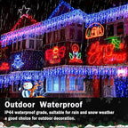 KNONEW Christmas Lights Outdoor Decorations 400 LED 33ft 8 Modes Curtain String Light with 75 Drops, Clear Wire LED Fairy Light Indoor Decor for Wedding Party Christmas Decorations(Blue)