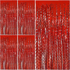 Red Tinsel Foil Fringe Curtains Wavy Backdrop for Parties Sparkle Metallic Wavy Foil Fringe Backdrop Curtain for Party Decorations Photo Booth Props Birthday Graduation Wedding Valentines Decor