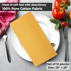 Urban Villa Cloth Napkins 100% Cotton Slub Absorbent Dinner Napkins (Set of 12) Oversized 20x20 Inches Solid Mustard Color Soft Durable Reusable Washable Ideal for Everyday Use Wedding Parties
