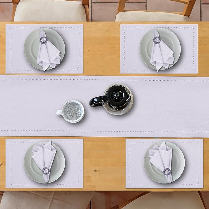 Ruvanti Linen Table Runner 36 Inches, Classic Hemstitch, Washable, Reusable, Non-Slipping, Stain Resistant- Perfect for Parties, Weddings, Dinners, Thanksgiving, Christmas, Indoor use – Lavender Grey