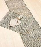 Chardin home Natural Jute Table Runner 13x90 Inch – Vintage Boho Rustic Table Decor – Handwoven Table Runner in Natural Jute and Green – Farmhouse Dining or Console Table Accent