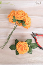 N&T NIETING Artificial Flowers, Fake Flowers Orange Roses Perfect for DIY Wedding Bridal Bouquets Centerpieces Bridal Shower Party Home Flower Arrangement Decorations, 25Pcs
