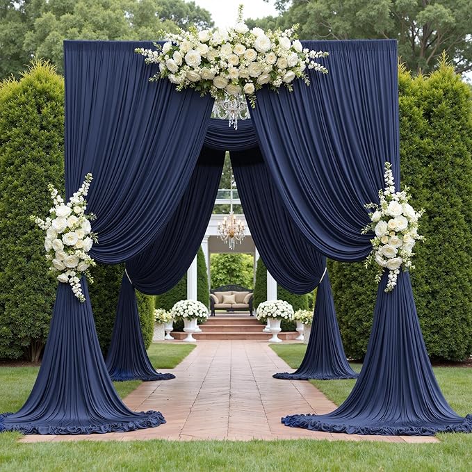 10x10ft Wrinkle Free Navy Blue Backdrop Curtains for Party Background, Silky Polyester Blue Photo Backdrop Drapes 2 Panels 5x10ft Back Drop Cloth for Wedding Birthday Photography Baby Shower Decor
