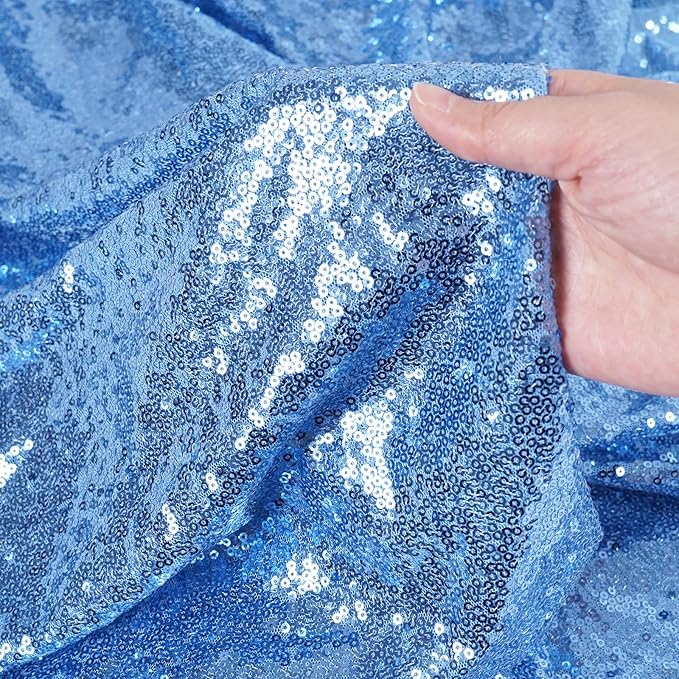 SquarePie Sequin Tablecloth 50 x 72 Inch Baby Blue Sparkly Table Linen for Wedding Party