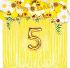 Yellow Streamers Party Backdrop - GREATRIL Foil Fringe for Pineapple/Lemon/Truck/Race Birthdays Party Decoration - 3.2ft X 8.2ft - 2 Packs