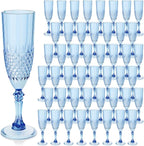 Plastic Champagne Flutes, 48PCS Blue Wine Glasses Goblets Cups Reusable Flute, for Weddings Bachelor Parties Toasting and Events (48, Blue)