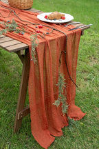 Keketo Fall Thanksgiving Table Runner Terracotta Rust Gauze 120 Inch 10 FT Rustic Burnt Orange Sheer Cheese Cloth for Bridal Shower Friendsgiving Party Centerpiece Decor Fall Decorations for Home