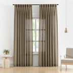 Vision Home Brown Pinch Pleated Semi Sheer Curtains Textured Linen Blended Light Filtering Window Curtains 108 inch for Living Room Bedroom Pinch Pleat Drapes with Hooks 2 Panels 9ft 40" Wx108 L