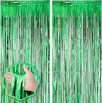 2 Pack Green Foil Fringe Backdrop Curtains, Tinsel Streamers Birthday Party Decorations, Fringe Backdrop for Graduation, Baby Shower, Gender Reveal, Disco Party