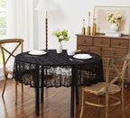 LinenZone Black Round Tablecloth for Rustic Vintage Decor. Sheer Lace Table Cloth Works Great As Wedding Tablecloth or Thanksgiving Table Cover. (Mia 60 Round, Black)