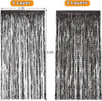 Black Foil Fringe Curtains Party Decorations - 4 Pack 3.3 ft x 6.6 ft Foil Party Curtain Streamer Backdrop for Halloween | Graduation | Fiesta Birthday Decor