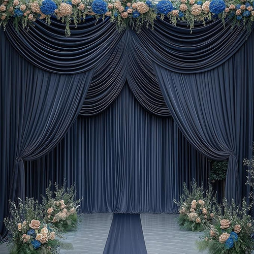 10ftx14FT Wrinkle Free Navy Blue Backdrop Curtain, 2 Panels 14FT Height Navy Blue Wedding Backdrop Drapes, Silky Polyester Back Drop Cloth for Birthday Photography Background Party Backdrop Draping