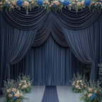 20ftx14FT Wrinkle Free Navy Blue Backdrop Curtain, 4 Panels 14FT Height Navy Blue Wedding Backdrop Drapes, Silky Polyester Back Drop Cloth for Birthday Photography Background Party Backdrop Draping