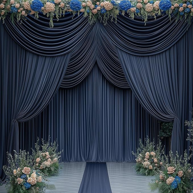 20ftx12ft Wrinkle Free Navy Blue Backdrop Curtain, 4 Panels 12FT Height Navy Blue Wedding Backdrop Drapes, Silky Polyester Back Drop Cloth for Birthday Photography Background Party Backdrop Draping