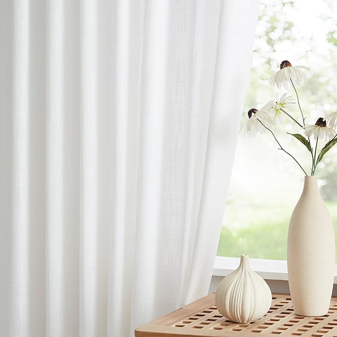 Vision Home White Pinch Pleated Semi Sheer Curtains Textured Light Filtering Window Curtains 84 inch for Living Room Bedroom Patio Rayon Blended Pinch Pleat Drapes with Hooks 1 Panel 80" Wx84 L