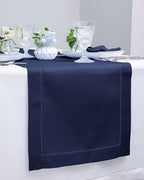 Solino Home Linen Navy Blue Table Runner 72 Inches Long - 100% Pure Linen Hemstitch Table Runner 14 x 72 Inch for Dresser, Dining, Fall, Autumn, Halloween, Thanksgiving, Christmas - Classic Hemstitch
