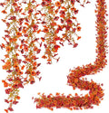 Fall Mums Flowers Artificial Garland for Decoration, 4 Pack 5.9 FT Faux Mums with Eucalyptus Leaves Ivy, UV Resistant Fake Fall Daisy Floral Vine Flowers for Home Garden Wedding Backdrop Decor