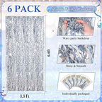 Jutom 6 Pieces 3.3 x 6.6 ft Wavy Tinsel Foil Fringe Curtains Foil Fringe Streamer Backdrop Party Curtain for Sea Mermaid Baby Shower Birthday Party Decoration(Silver)