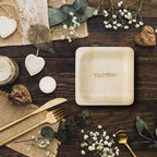Mr. and Mrs. Disposable Wedding Plates – Rustic, Compostable Alternative to Plastic Plates for Wedding Receptions, Engagement Parties, and Rehearsal Dinners (Appetizer, 50-Pack)