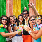 2 Pack Luau Decorations, 3.28 FT x 7.05 FT Summer Party Streamer, Green Brown Yellow Backdrop Tinsel Curtains Fringe Curtains, Metallic Hawaiian Supplies Aloha Party Decor