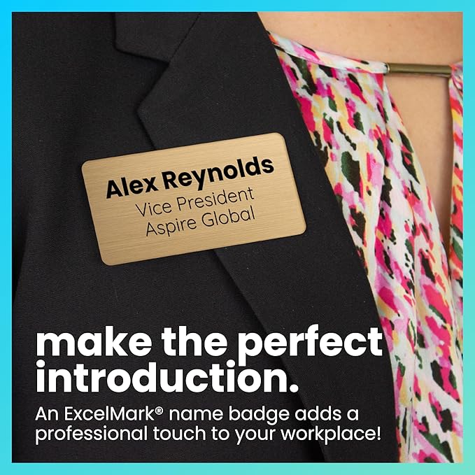 ExcelMark Custom Name Tag - Engraved Name Badge with Pin or Magnetic Backing, 16 Colors, 6 Fonts, and 2 Sizes to Choose from (Bronze w/Black Letters, 1.5"x 3")