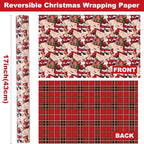 Ulmasinn Reversible Christmas Wrapping Paper Roll - 17" x33ft Double-Sided Designs with Santa and postcard & Plaid for Xmas Gift Wrap for Presents, Table Decor & Crafting