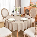 Fitable Faux Linen Textured Beige Round Tablecloths 60 Inches - 2 Pack Faux Burlap Table Clothes for Banquet, Party, Dining, Farmhouse, Outdoor (Great for 20"-48" Round Tables)