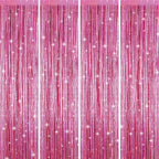 Picoway 4 Pack Pink Foil Fringe Tinsel Backdrop Curtains, Birthday Engagement Bachelorette Party Decorations, Photo Booth Props Door Streamers Curtain