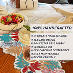 Beaded Table Runner 13x36 - Handmade Leaf Design, Glass Beads & Polyester Backing - Decorative Dining Table Centerpiece for Weddings, Parties, Thanksgiving, Christmas & Everyday Décor - CLEENTABLE