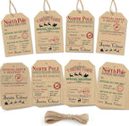 from Santa Christmas Gift Tags, 48 Kraft Labels with String (2x3”), 4 Vintage Santa Tags, Rustic Holiday Name Labels for Presents