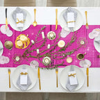 Durony 2 Pack Disco Table Runner 11 x 108 Inch Mirror Hot Pink Glitter Foil With Sparkle Sequin for Bachelorette, 70s, Cowgirl Party Decorations