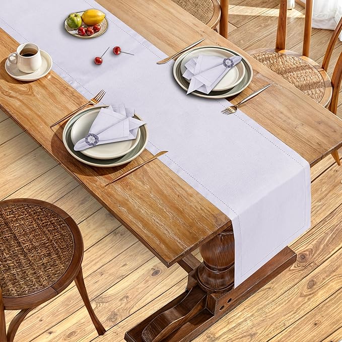 Ruvanti Linen Table Runner 120 Inches, Classic Hemstitch, Washable, Reusable, Non-Slipping, Stain Resistant- Perfect for Parties, Weddings, dinners, Thanksgiving, Christmas, Indoor use – Lavender Grey
