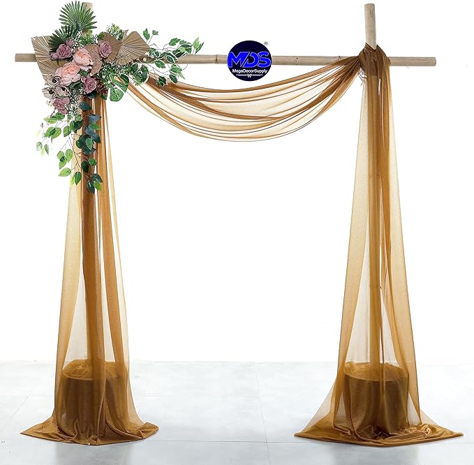 MDS Halloween Chiffon Draping Fabric - 2 Panel, 30" Wide x 50ft Long - Sheer Spooky Arbor & Canopy Drapery for Haunted House Backdrops, Party Ceilings, DIY Costumes & Themed Events - Mocha