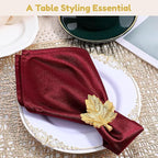 Set of 12 Maple Leaf Napkin Rings - Handcrafted Aluminum Napkin Holders for Cloth & Paper Napkins, Elegant Table Décor for Weddings, Thanksgiving, Christmas & Holiday Parties (Gold) - CLEENTABLE