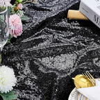 QueenDream Black Party Decorations Sequin Tablecloth: Glitter Overlay 90x90 Inch Table Drapes for Banquet Wedding Theme Party Planners