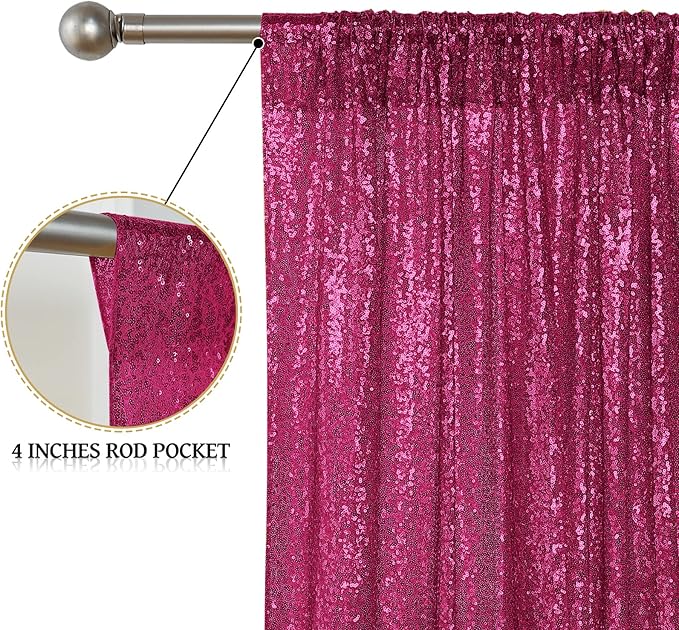 Sugargirl Fuchsia Sequin Backdrop Curtain 2 Panels 2FTx8FT Glitter Fuchsia Background Drapes Sparkle Photography Backdrop for Party Wedding Birthday Wall Decoration