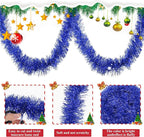 32.8 Ft Blue Christmas Tinsel Garland Metallic Shiny Tassle Banner Wall Hanging Tinsel Streamers Backdrop for Christmas Holiday Birthday Party Supplies Indoor Outdoor Ornaments Home Decor