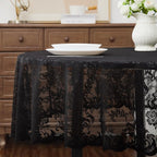 LinenZone Black Oval Tablecloth for Rustic Vintage Decor. Sheer Lace Tablecloth Works Great As Wedding Tablecloth, Thanksgiving Tablecloth or Christmas Tablecloth (Mia Oval 72, Black)