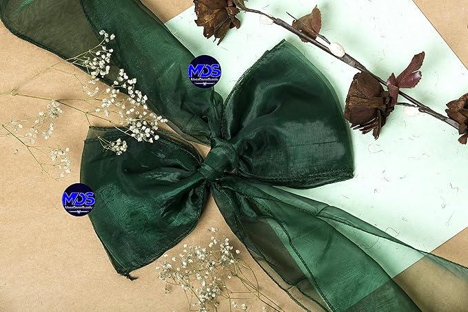 MDS Pack of 200 PCS Organza Chair Sashes Wider Dining Chair Bows Ribbon Tie Back for Wedding Party Birthday Bridal Shower Reception Event Banquet Home Chair Cover Decoration - Hunter Green