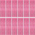 12 Pack Pink Backdrop, 3.28 FT x 7.05 FT Foil Fringe Curtains, Metallic Pink Tinsel Curtain Party Streamer Birthday Backdrop for Girl, Brithday Decorations Bachelorette Party Supplies