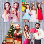 Picoway 4 Pack Foil Fringe Tinsel Backdrop Curtains, Birthday Engagement Bachelorette Party Decorations, Photo Booth Props Door Streamers Curtain (Silver)